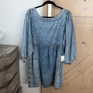 NWT Free People Acid Wash Denim Blue Dress M